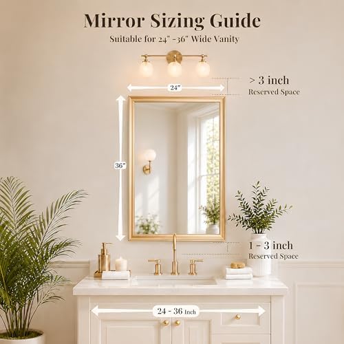 24x36 Inch Brushed Gold Bathroom Mirrors for Over Sink