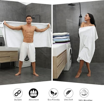 Smuge 8pcs Bath Towel Set, 2 Extra Large Bath Towel Sheets, 2 Hand Towels and 4 Washcloths- Highly Absorbent Microfiber,Ultra Soft Towel Set for Bathroom,Waffle Weave Design, Pack of 8 (White)