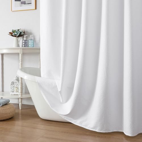 OWENIE White Shower Curtain for Bathroom 84 Inches Extra Long, Elegant 3D Embossed Textured Cloth Waffle Shower Curtain, Modern Luxury Hotel Style, Water Repellent, Machine Washable, 72X84, White