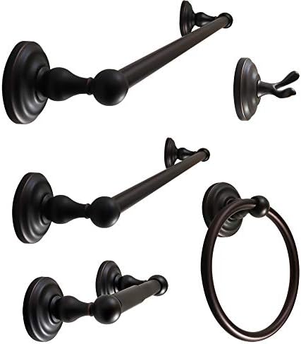 SENTO ROBIKI Bathroom Accessories Set, Bath Hardware, Includes Robe Hook, Toilet Paper Holder, Towel Ring, 18” & 24” Towel Bar, Duty Metal Bath Hardware Set Wall Mounted (5-Piece, Oil-Rubbed Bronze)