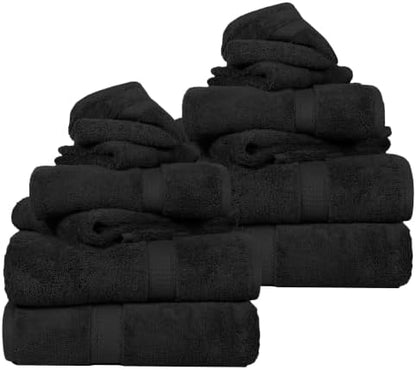 SUPERIOR Egyptian Cotton Ultra Plush & Absorbent, 12 Piece Set, Black
