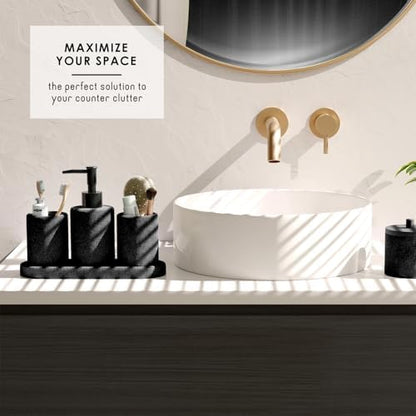 Clara Clark Black Bathroom Set - Bathroom Sets with Shower Curtain and Rugs, 26PC Bathroom Accessory Set, Shower Curtain Set with Adhesive Corner Shower Caddy Hanging & Soap Dispenser