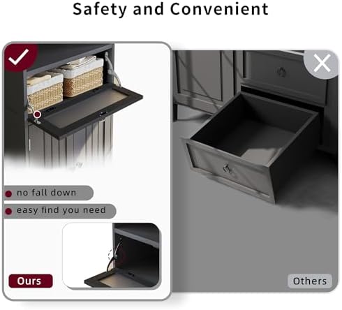 ChooChoo Bathroom Cabinet with Flip Glass Drawer,Freestanding