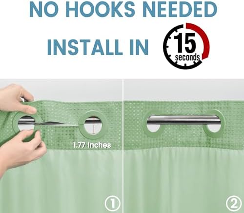 Heavyweight Waffle No Hook Shower Curtain with Liner, Mint Green, 71x74