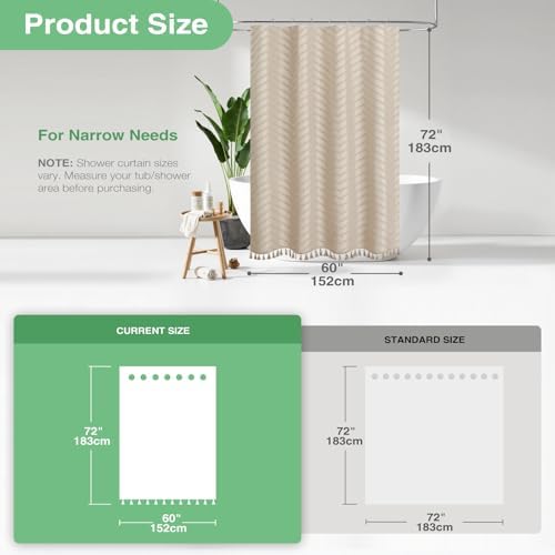 Dynamene Stall Boho Farmhouse Shower Curtain Tufted Chevron 60"x72" Beige