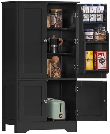 43”H Pantry Cabinet with 4 Doors, Kitchen Cabinet with 6 Door Shelves