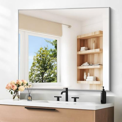 DESBING 36" x 40"Bathroom Mirror, Silver Rectangle Corner Wall Mirror with Metal Frame, Decorative Rectangular Vanity Mirror for Bedroom Bathroom Living Room Entryway (Horizontal/Vertical)
