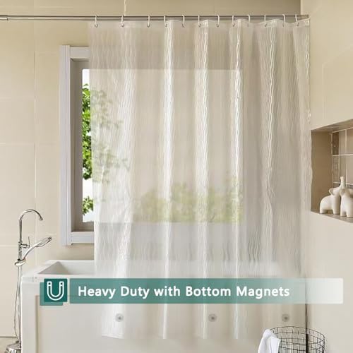 Shower Curtain Liner, 100% Waterproof Eva Shower Curtains with 3 Duty Heavy Bottom Magnets and 12 Rust Proof Grommets, 72x72 Weighted Shower Liner for Shower Stall, Bathtubs