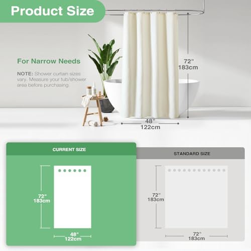 Dynamene Stall Waffle Shower Curtain 256 GSM Heavy Fabric 48x72 Cream/Ivory