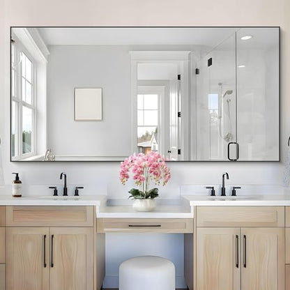 COFENY 36x72inch Bathroom Mirror, Black Rectangle Mirror with Thin Metal Frame, Large Rectangular Wall Mirrors for Bathroom, Living Roomm, Hair Salon, Big Farmehouse Mirror Hang Horizontal/Vertical