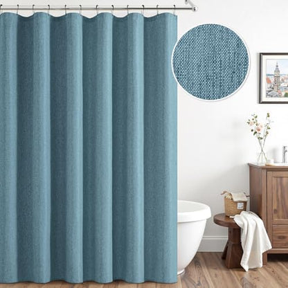 ANRODUO Moonlight Blue Long Linen Fabric Shower Curtain Set - W72xL108