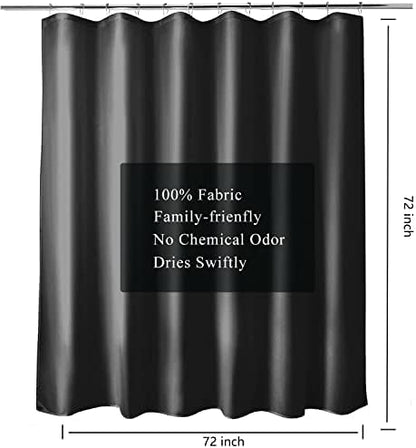 LLSCL Fabric Shower Curtain Liner, Waterproof Hotel Quality, Bathroom Curtains Rust Resistant Grommets, 72 x 72 Machine Washable (Black)