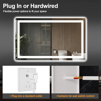 LED Bathroom Mirror with Lights, 24 x 40 Lighted Vanity Wall Mirror