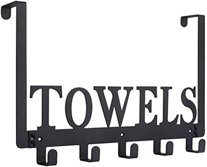 Kuhome Over The Door Hooks, Towel Holder for Bathroom, Door Mount Towel Rack Towel Hooks for Bedroom Beach Towels Bathrobe Wall Mount Hang on The Door Cabinet Cupboard Metal Sandblasted (Black)