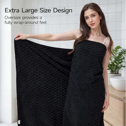 REDKISS Black Microfiber Towels Set of 6-35x70 Inches Oversized Bath Sheets, Extra Large Bath Towels Set of 6 for Adults, Super Soft Quick Dry Lint Free Absorbent Waffle Microfiber Shower Towels