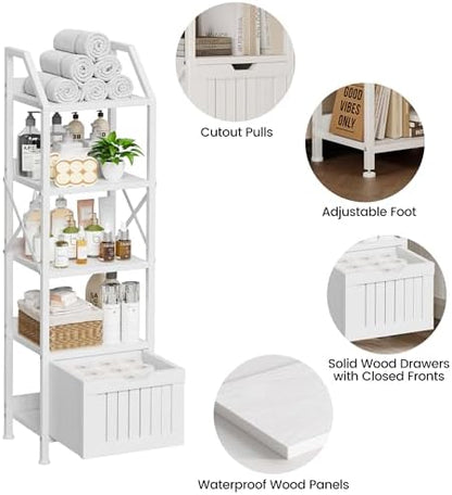 Homeiju 5-Tier Bathroom Storage Organizer Rack with Wood Drawer