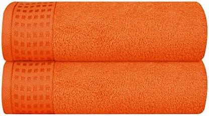 GLAMBURG 100% Cotton 2 Pack Oversized Bath Towel Set 28x55 Inches, Ultra Soft Highly Absorbant Compact Quickdry & Lightweight Large Bath Towels, Ideal for Gym Travel Camp Pool - Orange