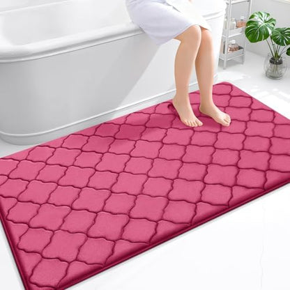 OLANLY Memory Foam Bath Mat Rug 59x34, Ultra Soft Bathroom Rugs, Deep Pink