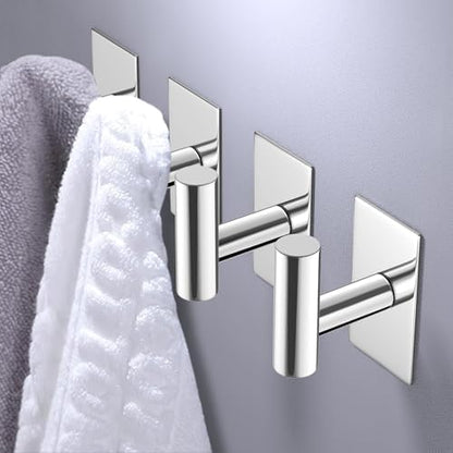 VAEHOLD Wall Towel Hooks, Heavy Duty Sticky Holder Waterproof Towel Hooks for Hanging Coat, Clothes, Closet Hook Wall Mount for Kitchen (Chrome, 6 Pack)