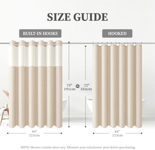 BTTN 84x75 Ringless Linen Textured Shower Curtain with Snap in Liner, Cream