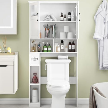 Vabches Over The Toilet Storage Cabinet with Doors & Paper Holder, White