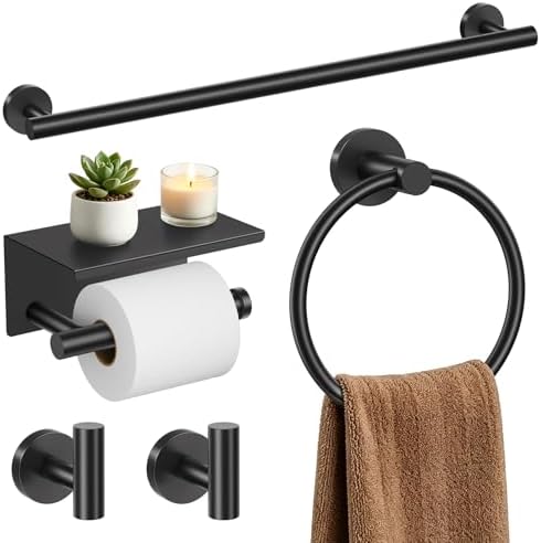 TURS Matte Black 5-Piece Bathroom Hardware Set Towel Bar Set SUS304 Stainless Steel Towel Racks for Bathroom Wall Mounted, 23.6-Inch