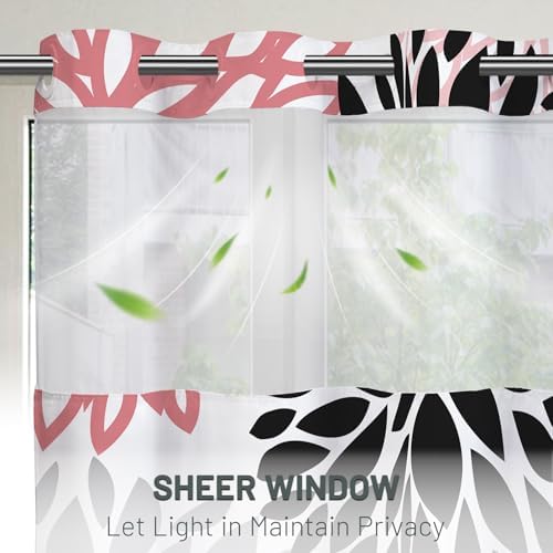 WITHLOC No Hook Floral Shower Curtain with Liner, Pink Grey, 71x74