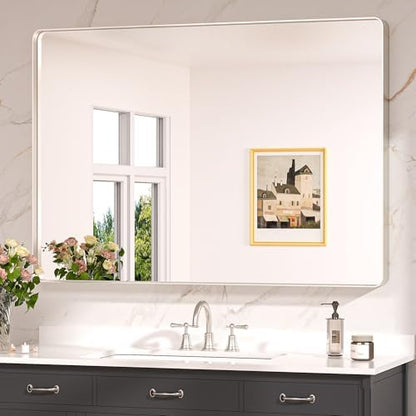 Keonjinn 48 x 36 Inch Brushed Nickel Bathroom Vanity Mirror, Aluminum Frame
