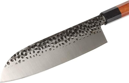 MASALONG 8 inch Hammered Chef Knife Set Kni240 8Cr18Mov Extremely Sharp Cooking Knife (7 inch Santoku knife)