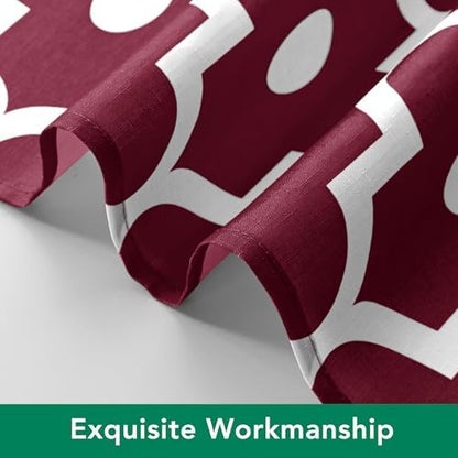 Fabric Modern Moroccan Shower Curtains for Bathroom-Burgundy & White