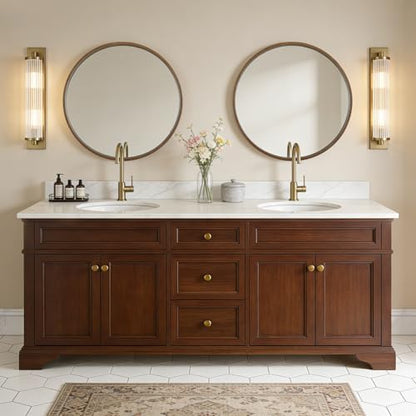WallBeyond Circle Mirror with Wood Frame, 28" Round Modern Decoration Large Home Decor Mirror for Bathroom Living Room Bedroom Entryway (28" Diameter, Walnut)