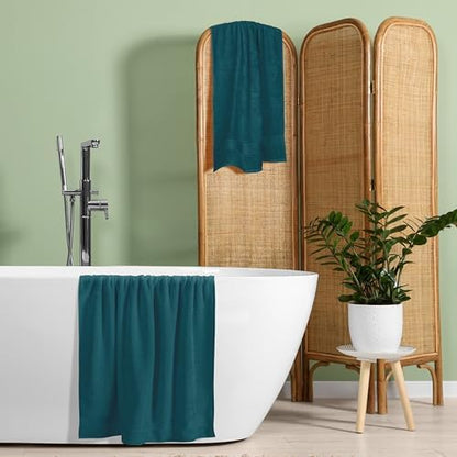 Belizzi Home Cotton 2 Pack Oversized Bath Towel Set 28x55 inches, Large Bath Towels, Ultra Absorbant Compact Quickdry & Lightweight Towel, Ideal for Gym Travel Camp Pool - Teal