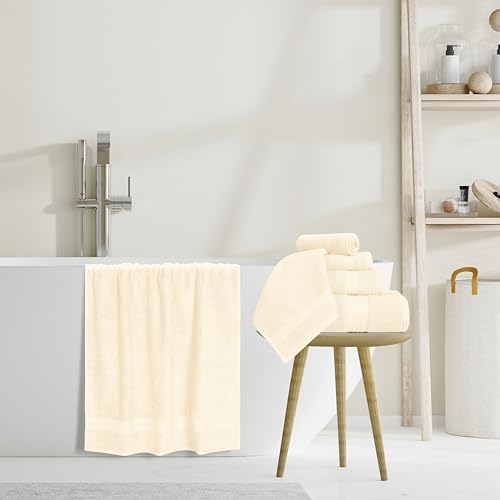 GLAMBURG Ultra Soft 8-Piece Towel Set - 100% Pure Ringspun Cotton, Contains 2 Oversized Bath Towels 27x54, Hand 16x28, 4 Wash Cloths 13x13 Ideal for Everyday use, Hotel & Spa Ivory Cream