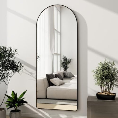 Dewfig Mirror Full Length, 64"X21" Arched Floor Mirror, Round Corner, Black