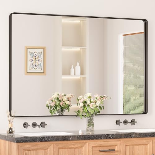 Keonjinn 55 x 36 Inch Black Bathroom Mirror, Tempered Glass Vanity Mirror