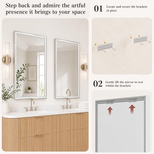 2 Pack 24x36 Inch Brushed Nickel Bathroom Mirrors for Over Sink