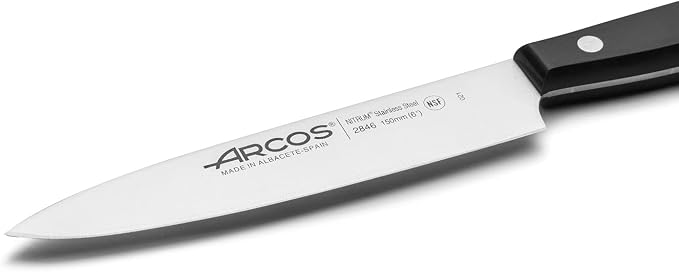 Arcos Chef Knife 6 Inch Stainless Steel. Cooking Knife to Cut and Peel Small Food. Ergonomic Polyoxymethylene Handle and 150mm Blade. Series Universal. Color Black