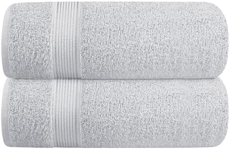 Belizzi Home Cotton 2 Pack Oversized Bath Towel Set 28x55 inches, Large Bath Towels, Ultra Absorbant Compact Quickdry & Lightweight Towel, Ideal for Gym Travel Camp Pool - Light Grey