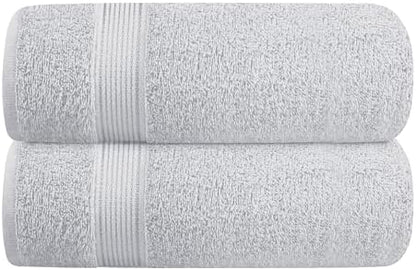 Belizzi Home Cotton 2 Pack Oversized Bath Towel Set 28x55 inches, Large Bath Towels, Ultra Absorbant Compact Quickdry & Lightweight Towel, Ideal for Gym Travel Camp Pool - Light Grey