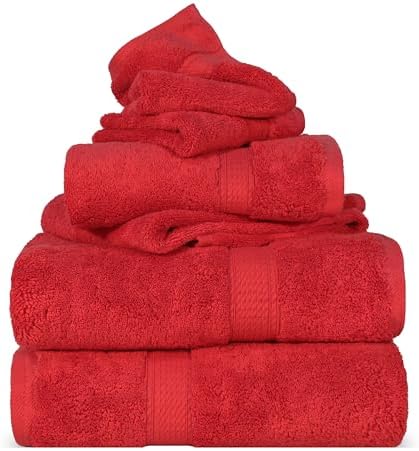 SUPERIOR Egyptian Cotton Ultra Plush & Absorbent, 6 Piece Set, Red