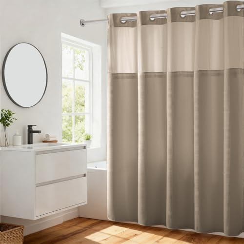RiverDream Heavyweight Waffle No Hook Shower Curtain with Liner,Linen,71x74