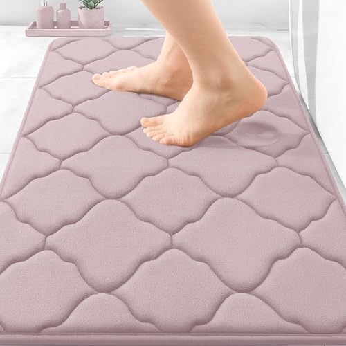 OLANLY Memory Foam Bath Mat Rug 30X20, Ultra Soft Bathroom Rugs, Dusty Rose