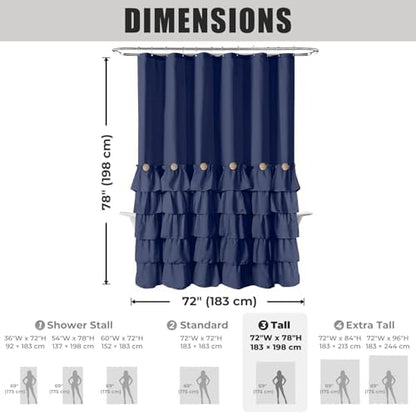 Seasonwood Navy Blue Ruffle Shower Curtain Farmhouse Shower Curtain 72 X 78