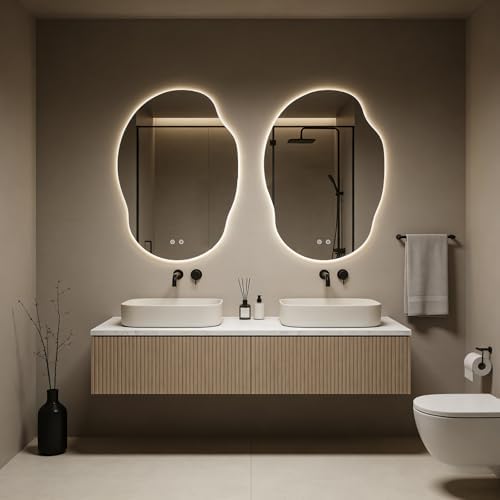 WallBeyond LED Bathroom Mirror with Lights, Asymmetrical Irregular Backlit Vanity Mirror, 35" H x25 W, Anti-Fog, Dimmable 3 Color Temp, Memory, Hardwired Mount, Horizontal/Vertical