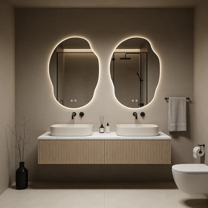 WallBeyond LED Bathroom Mirror with Lights, Asymmetrical Irregular Backlit Vanity Mirror, 35" H x25 W, Anti-Fog, Dimmable 3 Color Temp, Memory, Hardwired Mount, Horizontal/Vertical