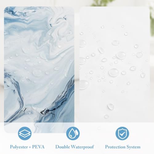 3 in 1 Blue Marble Shower Curtain Set with PEVA Liner & 12 Hooks, 72 x 84