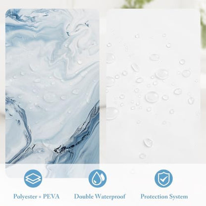 3 in 1 Blue Marble Shower Curtain Set with PEVA Liner & 12 Hooks, 72 x 84