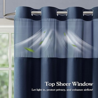 Dynamene Navy Blue Hook Free Waffle Shower Curtain & Snap-in Liner,72x81