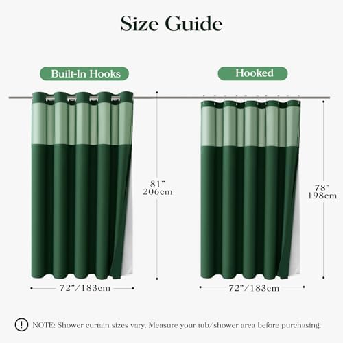 Dynamene Dark Green Hook Free Waffle Shower Curtain & Snap-in Liner,72x81