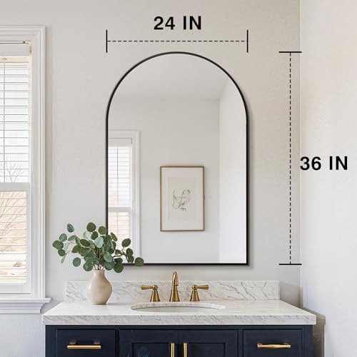 FICTOR 2 Pack 24" x 36" Arched Bathroom Vanity Mirror for Over Sink, Black